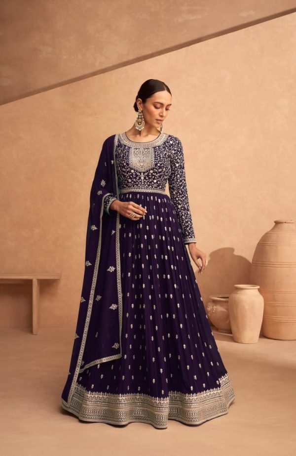 Graceful Violet Color Faux Georgette Embroidery Anarkali Suit