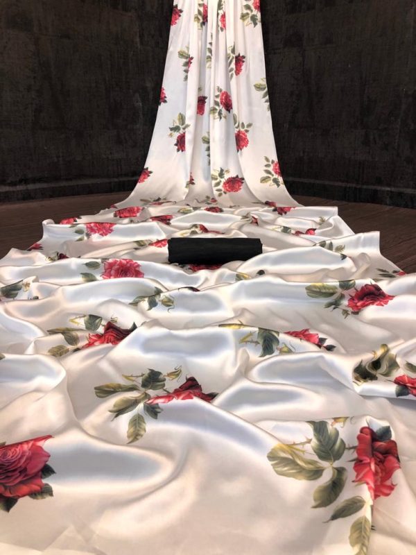 Graceful White & Red Color Devsena Soft Silk Digital Printed Saree