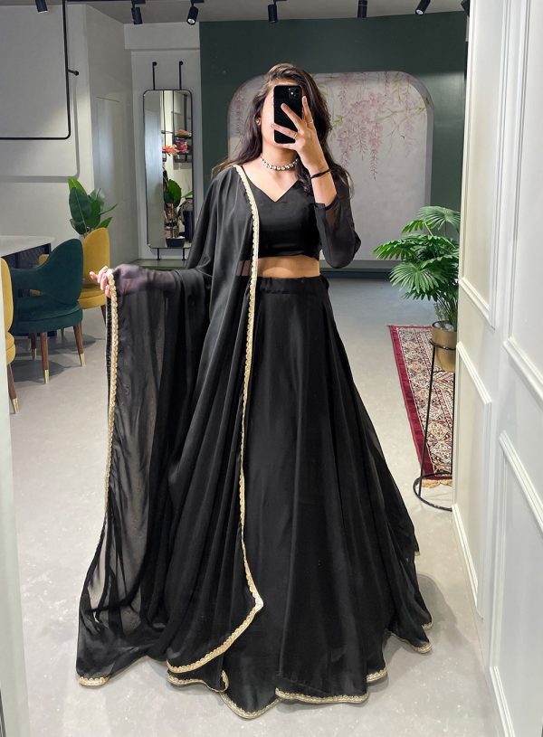 Grand Black Color Rangoli Silk Plain Lace Border Lehenga Choli