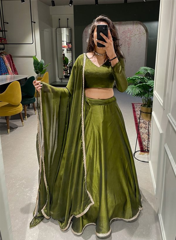 Grand Mahanadi Rangoli Silk Plain Lace Border Lehenga Choli