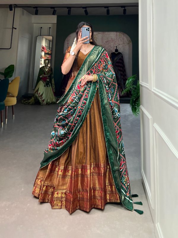 Grand Mustard Color Narayan Pet Zari Weaving Lehenga Choli