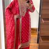 Grand Pink Color Chinnon Silk Embroidery Coding Dori Salwar Suit