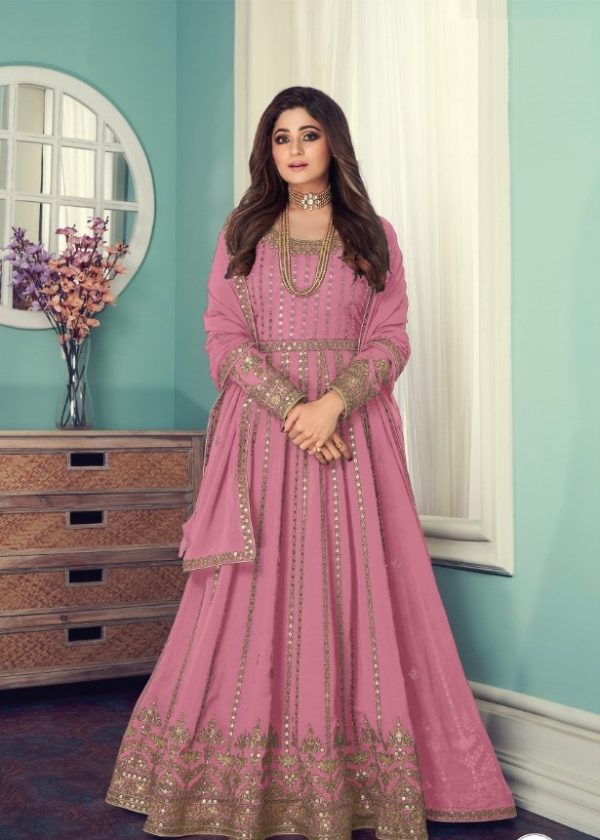 Grand Pink Color Georgette Codding Embroidery Anarkali Suit