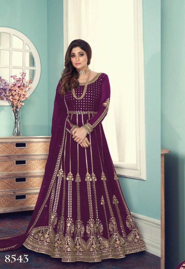 Grand Purple Color Georgette Codding Embroidery Anarkali Suit