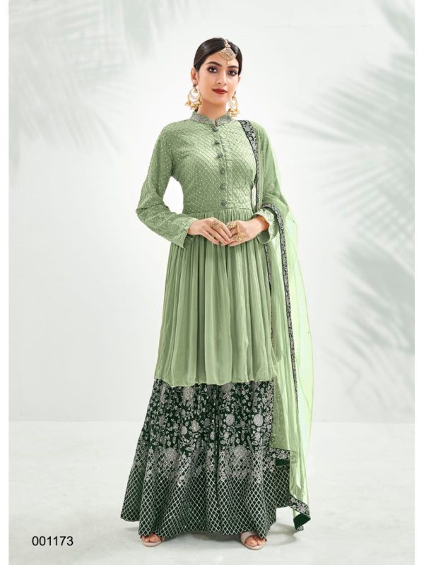 Latest Pista Green Color Georgette Embroidery Work Sharara Suit
