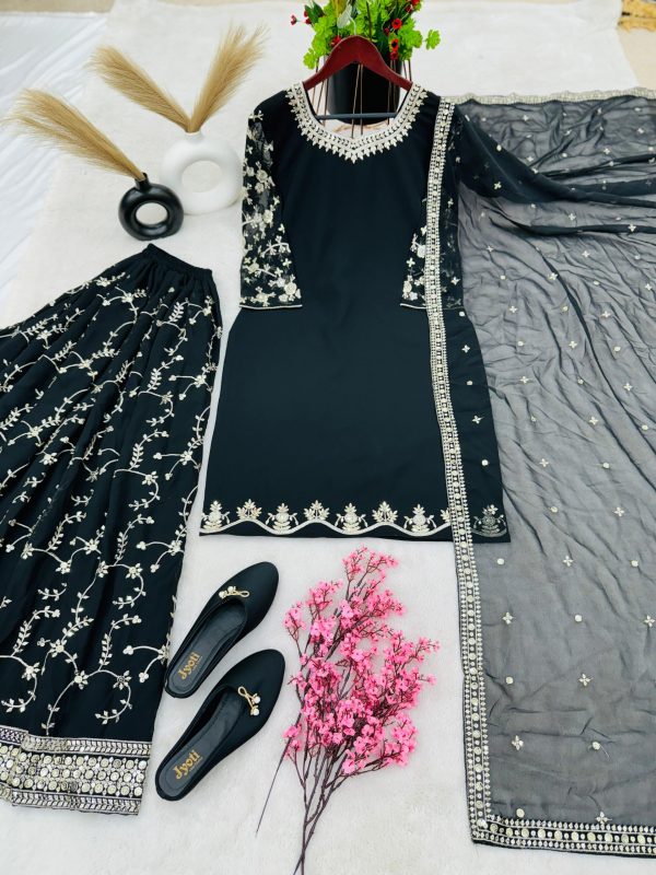Luminous Black Color Georgette Embroidery Sequence Salwar Suit