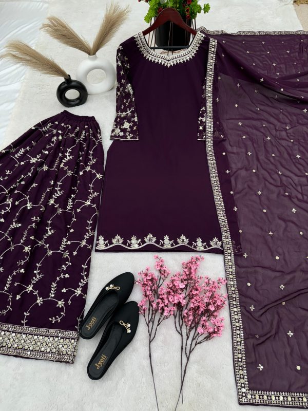 Luminous Purple Georgette Embroidery Sequence Salwar Suit