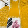 Luminous Yellow Color Georgette Embroidery Sequence Salwar Suit