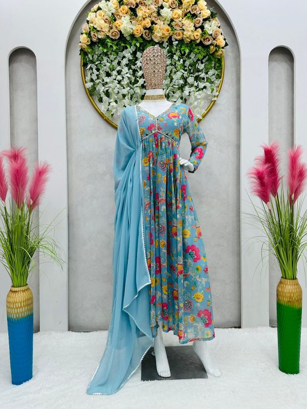 Majestic Blue Color Georgette Digital Printed Salwar Suit