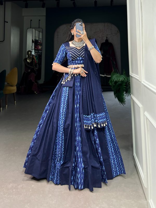 Majestic Blue Color Pure Cotton Floral Printed Lehenga Choli