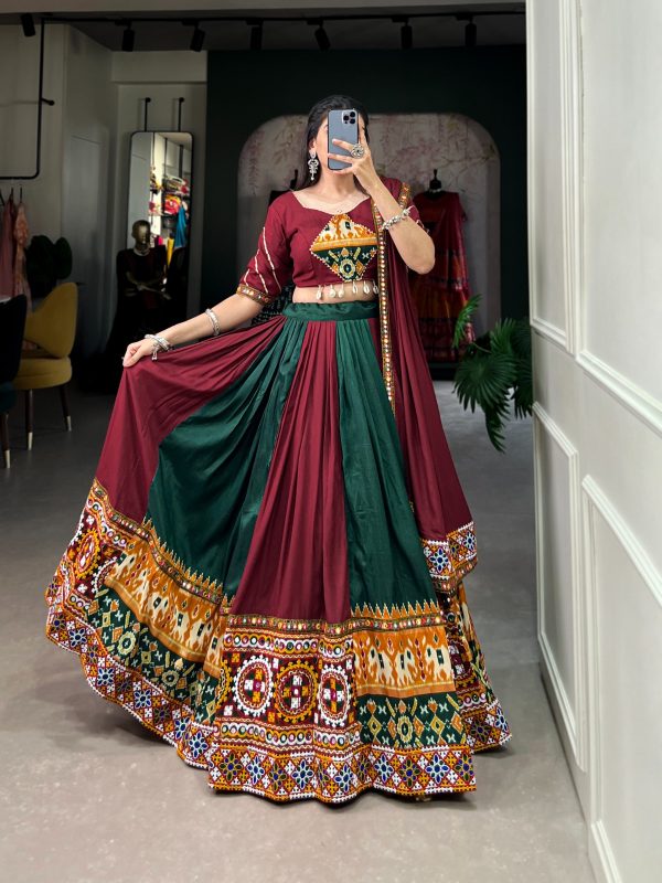 Majestic Maroon Color Rayon Printed Silk Work Lehenga Choli