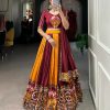 Majestic Mustard Color Rayon Printed Silk Work Lehenga Choli