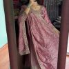 Majestic Pink Color Chinon Silk Embroidery Work Sharara Suit