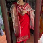 Aglow Red Color Chinon Silk Embroidery Work Sharara Suit