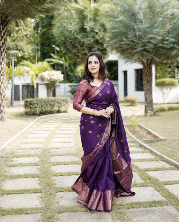Mesmerizing Royal Blue Color Soft Lichi Silk Butti Work Saree
