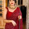 Mystical Red Color Georgette Fancy Sequence Embroidery Saree