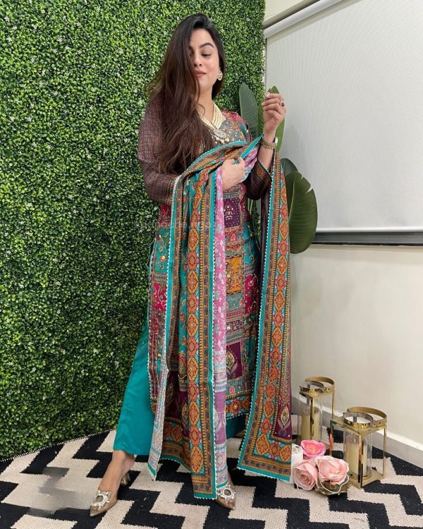 Nice Blue Color Maslin Printed Real Mirror Work Salwar Suit