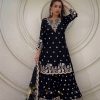 Peaceful Black Color Chinnon Silk Embroidery Work Salwar Suit