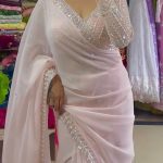 Peaceful Light Pink Color Georgette Thread Sequence Saree
