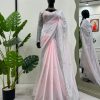 Peaceful Off Light Pink Color Georgette Thread Sequence Saree