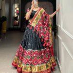 Black Tussar Silk Patola Printed Lehenga Choli