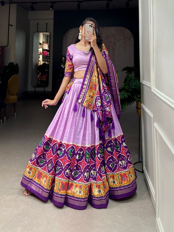 Perfect Lavender Color Tussar Silk Patola Printed Lehenga Choli