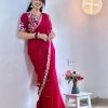 Perfect Red Color Rangoli Silk Beautiful Embroidery Saree