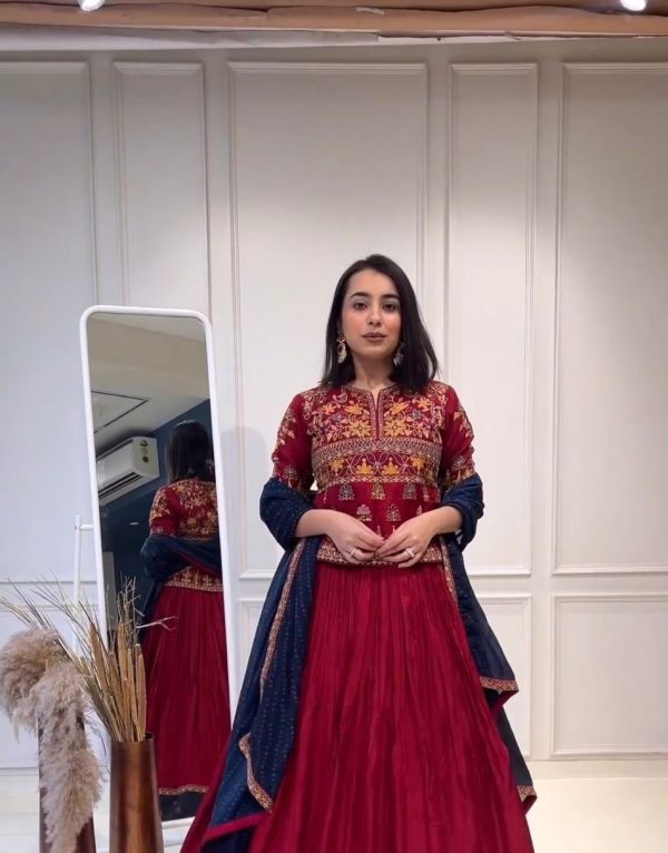 Perfect Red Color Rayon Embroidery Sequence Lehenga Choli