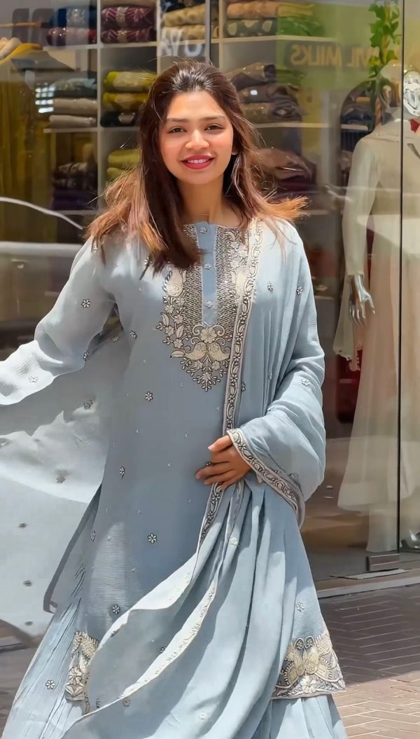 Perfect Sky Blue Georgette Embroidery Sequence Salwar Suit