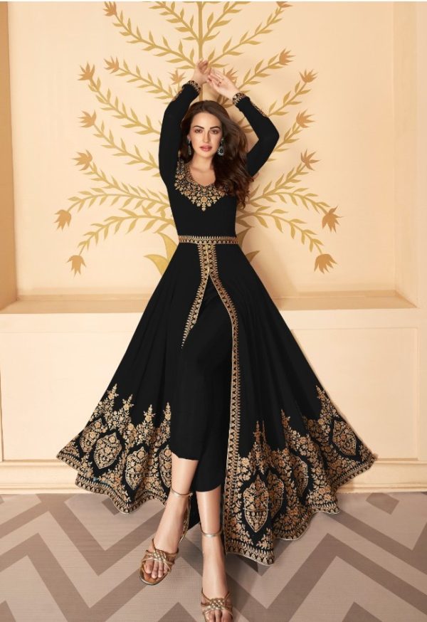 Pretty Black Color Georgette Embroidery Sharara Suit