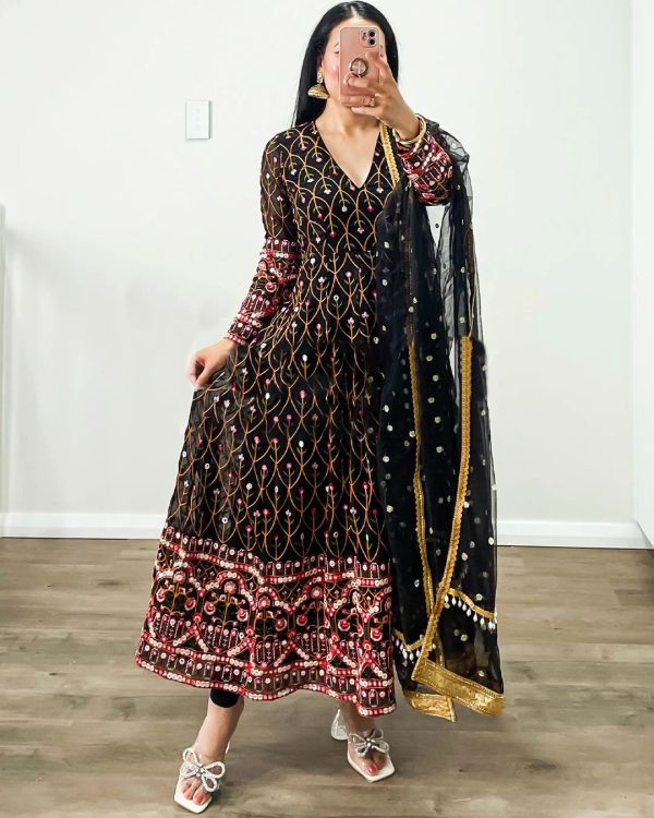 Pretty Black Color Georgette Thread Sequence Work Salwar Suit