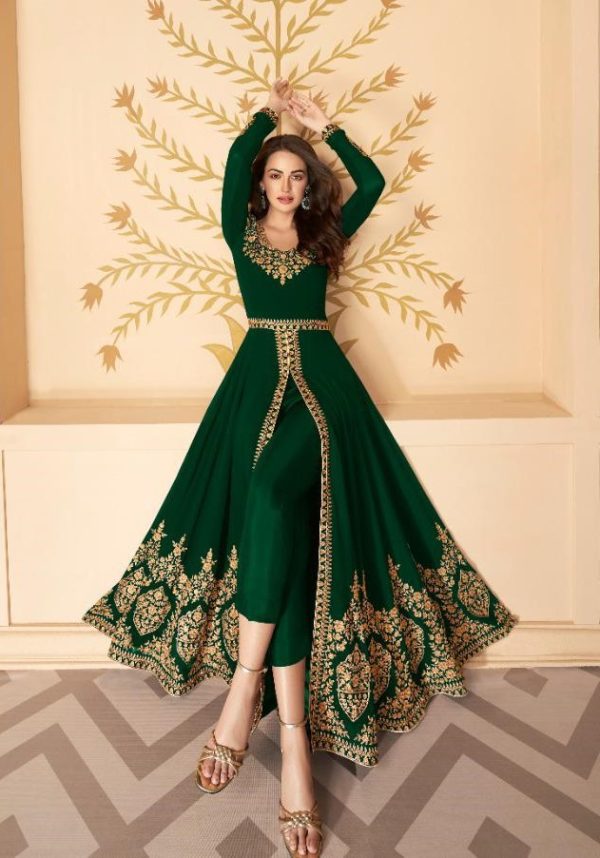 Pretty Green Color Georgette Embroidery Sharara Suit