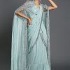 Pretty Light Blue Color Georgette Sequence Beautiful Frill Saree