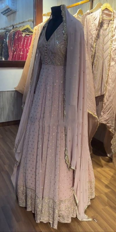 Pretty Light Purple Color Georgette Embroidery Sequence Gown
