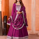 Pretty Purple Color Chinon Silk Embroidery Sequence Gown