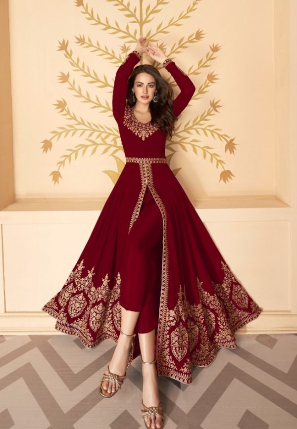 Pretty Red Color Georgette Embroidery Sharara Suit