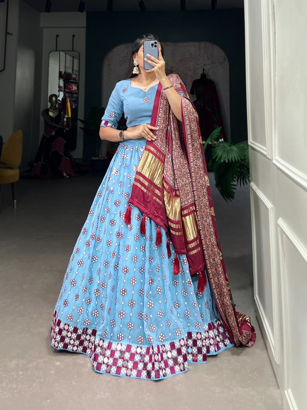 Pretty Sky Blue Georgette Sequins Embroidery Lehenga Choli