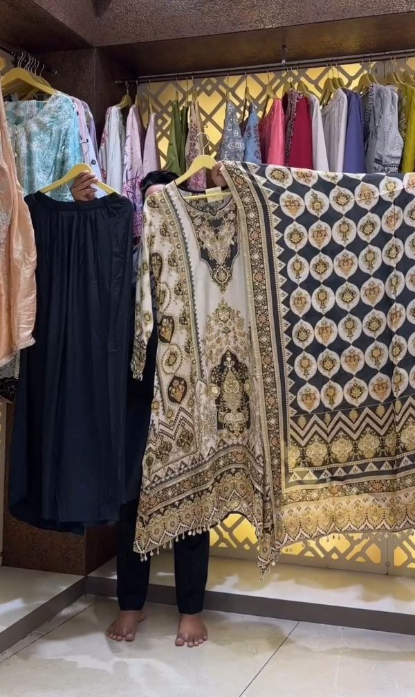 Pure Black Color Chinon Silk Digital Printed Work Sharara Suit