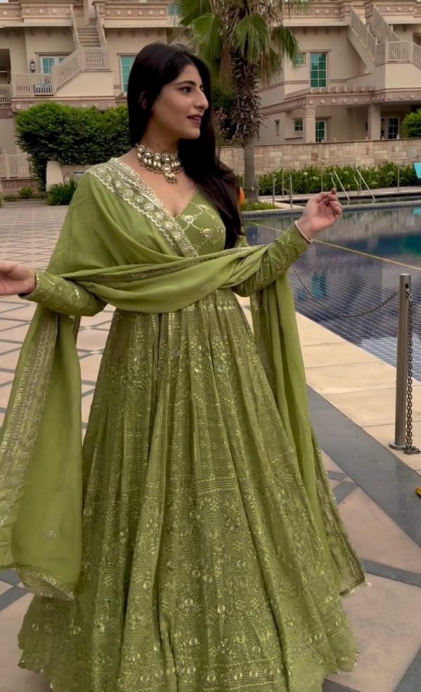 Special Green Color Georgette Embroidery Sequence Salwar Suit