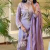 Superb Purple Chinnon Silk Malty Thread Embroidery Salwar Suit