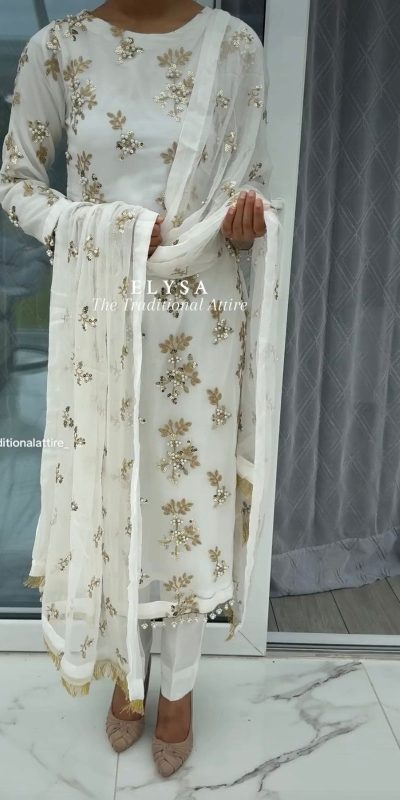 Special White Georgette Embroidery Sequence Salwar Suit