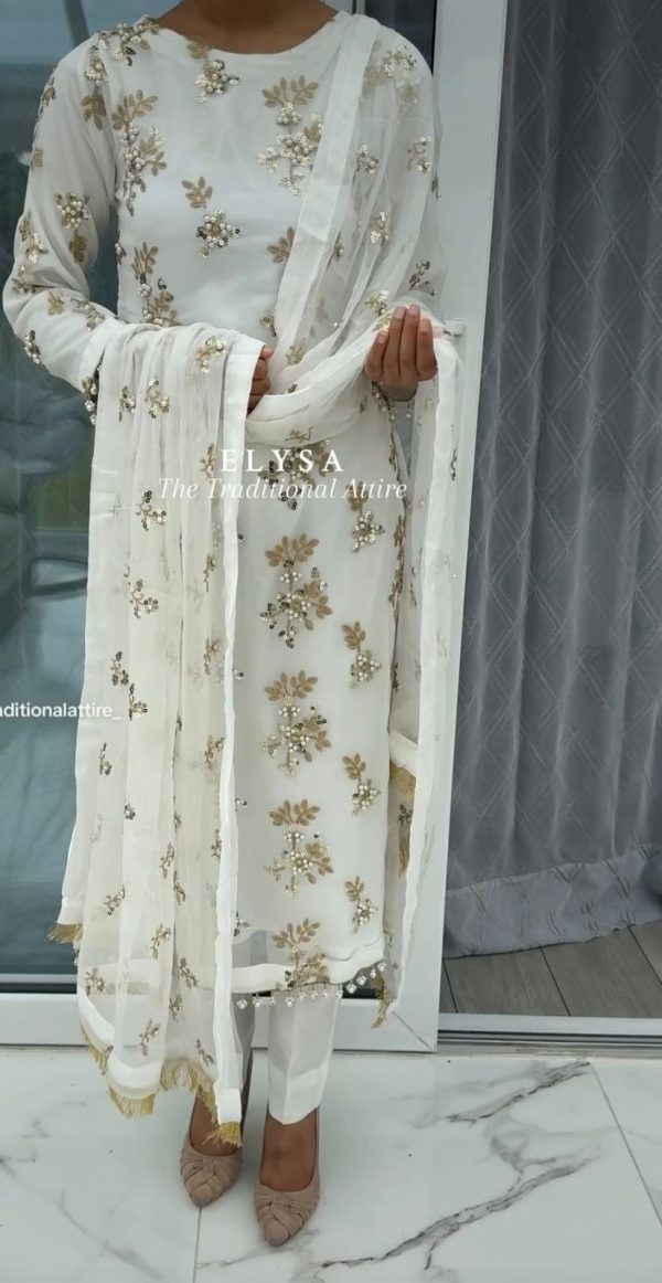 Special White Georgette Embroidery Sequence Salwar Suit