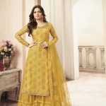 Special Yellow Color Jacquard Silk Georgette Diamond Sharara Suit