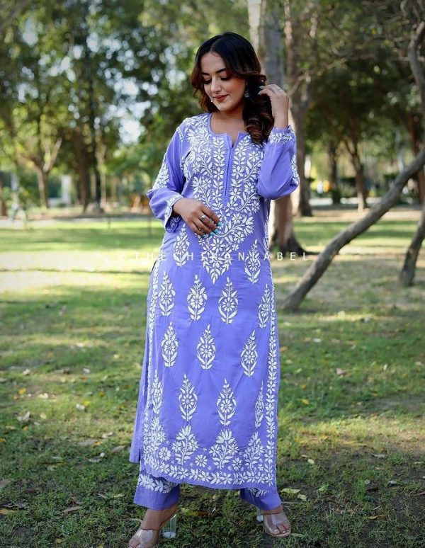 Splendorous Violet Color Rayon Chine Stitched Work Salwar Suit