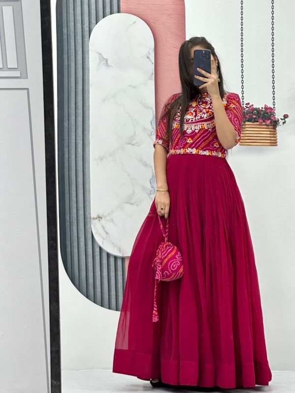 Stylish Red Color Fox Georgette Embroidery Sequence Gown