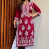 Stylish Red Color Heavy Rayon Cotton Style Embroidery Kurti