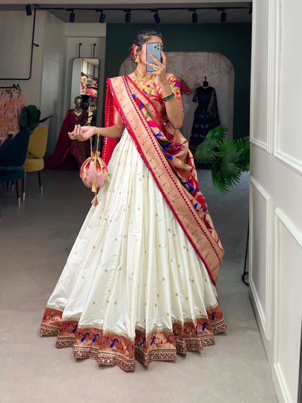 Stylish White Color Jacquard Silk Weaving Zari Lehenga Choli