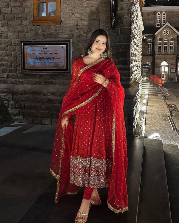 Sublime Red Color Georgette Embroidery Sequence Gown