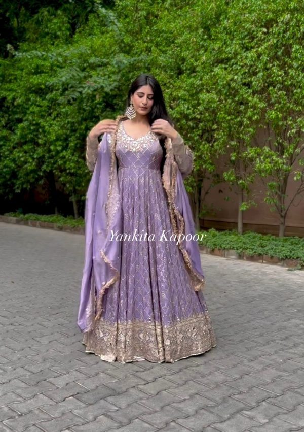Sublime Violet Color Georgette Embroidery Sequence Gown