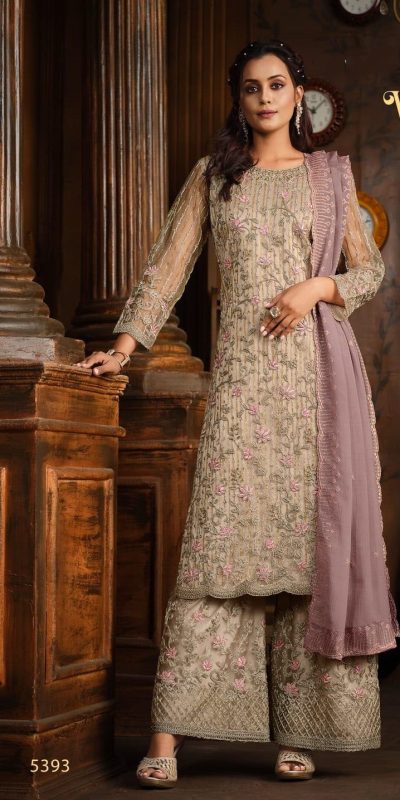Superb Cream Heavy Net Coding Sequence Embroidery Salwar Suit